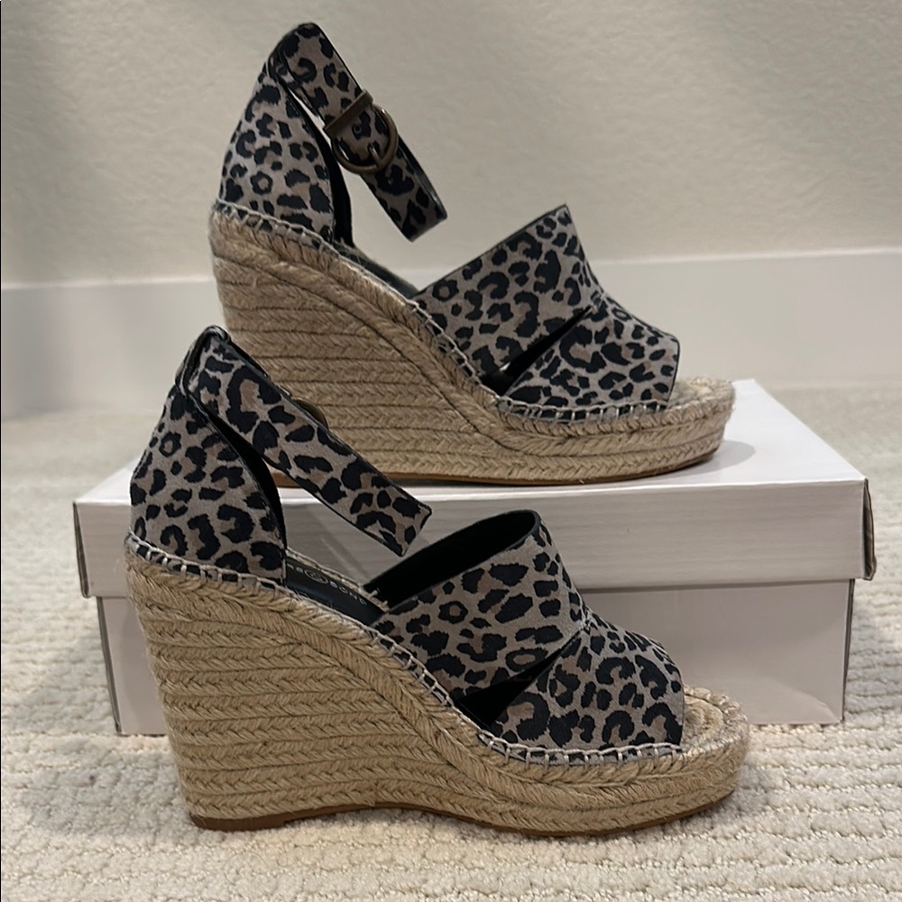 Black and Tan Espadrille Wedges with Ankle Strap